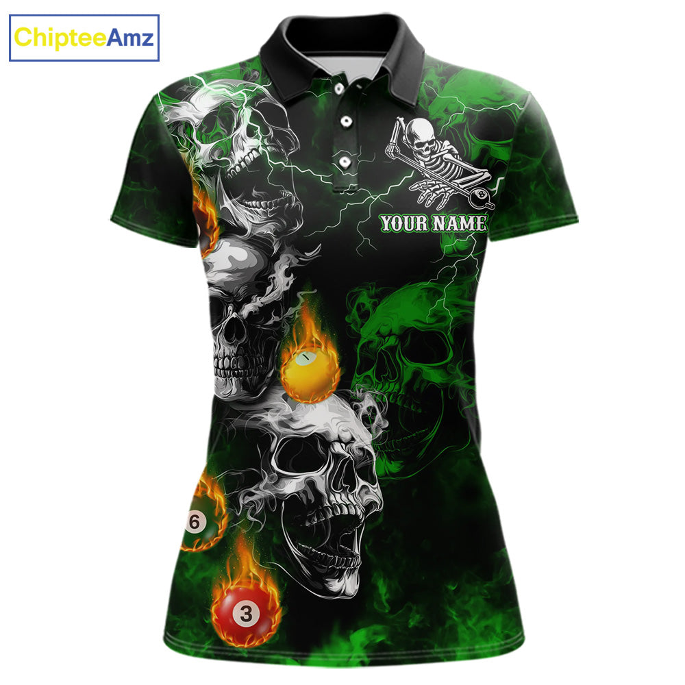 Personalized Smoke Skull Green Billiard Shirts For Women, Grim Reaper Pool Jersey Team Polo, 1/4 Zip TDM5935
