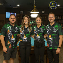 Load image into Gallery viewer, Personalized Smoke Skull Green Billiard Shirts For Men, Grim Reaper Pool Jersey Team Polo, 1/4 Zip TDM5935
