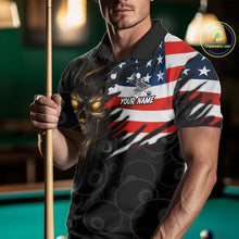 Load image into Gallery viewer, Billiard Skull 8 Ball Crown US Flag Polo &amp; 1/4 Zip Pool Team Shirt For Men Custom Billiard Jersey TDM6353