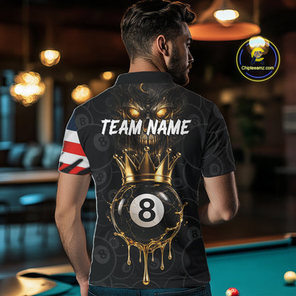 Billiard Skull 8 Ball Crown US Flag Polo & 1/4 Zip Pool Team Shirt For Men Custom Billiard Jersey TDM6353
