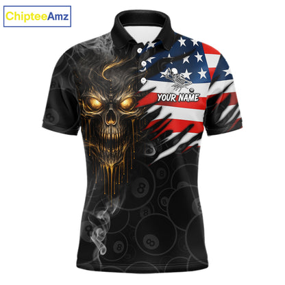 Billiard Skull 8 Ball Crown US Flag Polo & 1/4 Zip Pool Team Shirt For Men Custom Billiard Jersey TDM6353