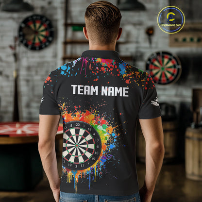 Funny Dartboard Colorful Paint Splash Custom Dart Shirts For Men, Darts Team Jerseys |Black TDM4016
