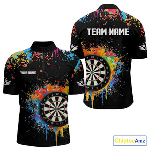 Funny Dartboard Colorful Paint Splash Custom Dart Shirts For Men, Darts Team Jerseys |Black TDM4016