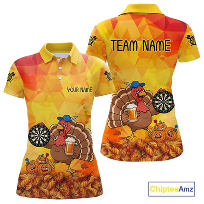 Orange And Yellow Funny Drunk Turkey Darts Shirts For Women Custom Thanksgiving Darts Team Jersey TDM7266