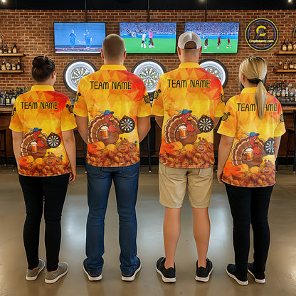 Orange And Yellow Funny Drunk Turkey Darts Shirts For Men Custom Thanksgiving Darts Team Jersey TDM7266