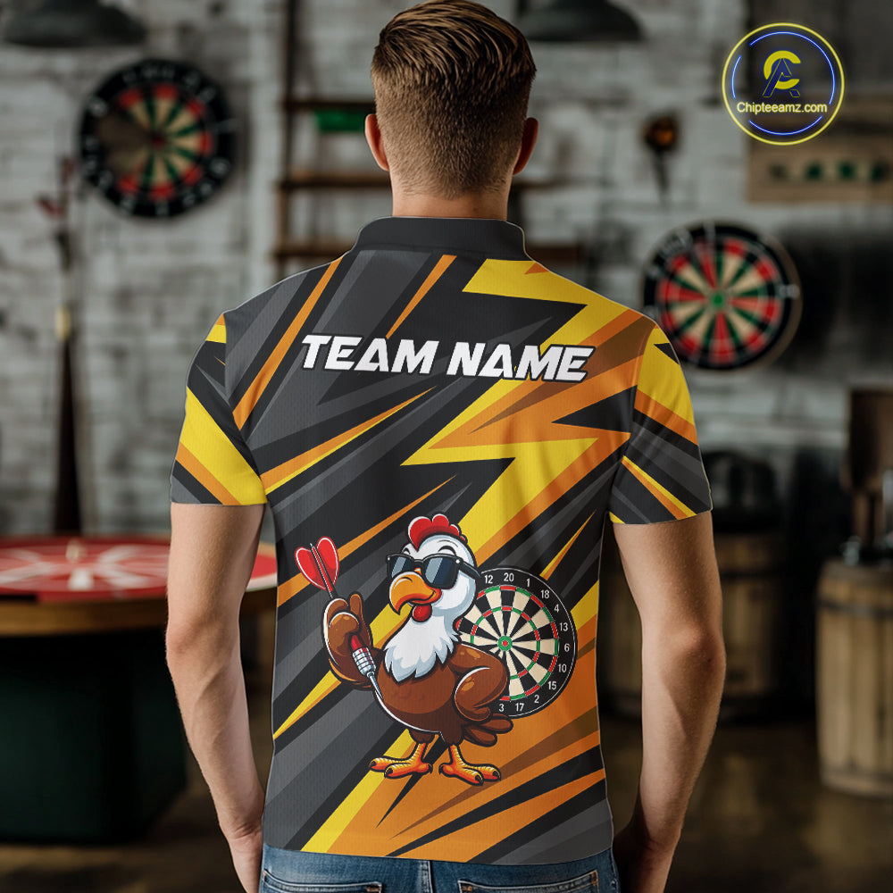 Yellow Black Funny Turkey Darts Jerseys For Men Custom Thanksgiving Darts Team Shirts, Dart Gifts TDM7267