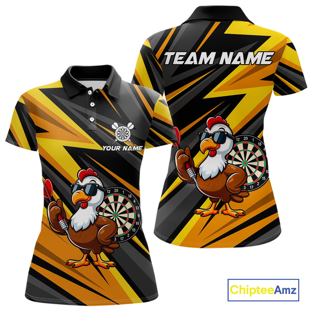Yellow Black Funny Turkey Darts Jerseys For Women Custom Thanksgiving Darts Team Shirts, Dart Gifts TDM7267