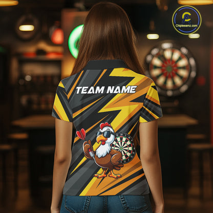 Yellow Black Funny Turkey Darts Jerseys For Women Custom Thanksgiving Darts Team Shirts, Dart Gifts TDM7267