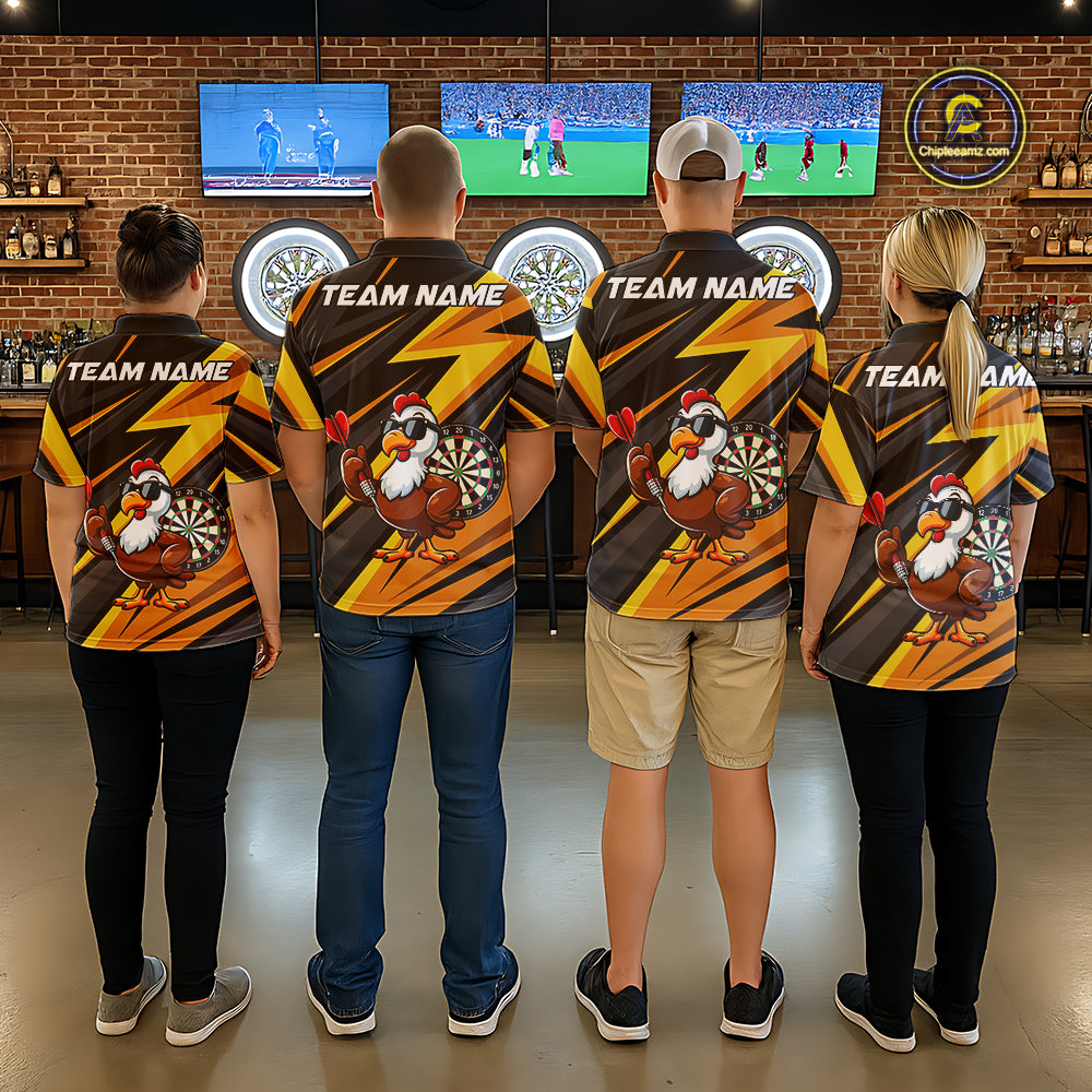 Yellow Black Funny Turkey Darts Jerseys For Men Custom Thanksgiving Darts Team Shirts, Dart Gifts TDM7267