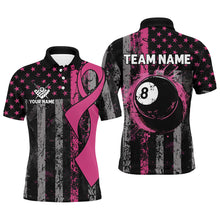 Load image into Gallery viewer, Custom Pink Ribbon Grunge US Flag Patriotic Billiard Shirts For Men, Breast Cancer Billiard Jerseys TDM2512