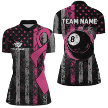 Load image into Gallery viewer, Custom Pink Ribbon Grunge US Flag Patriotic Billiard Shirts For Women, Breast Cancer Billiard Jerseys TDM2512