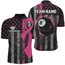 Load image into Gallery viewer, Custom Pink Ribbon Grunge US Flag Patriotic Billiard Shirts For Men, Breast Cancer Billiard Jerseys TDM2512