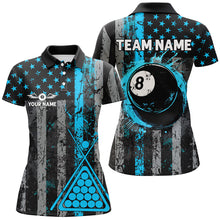 Load image into Gallery viewer, Custom Blue Grunge US Flag Patriotic Billiard Shirt For Women, Retro 8 Ball Pool Billiard Team Jersey TDM2514