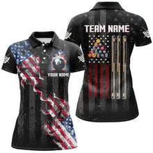 Load image into Gallery viewer, Personalized Black Grunge US Flag Smoke Billiard Shirts For Women, Patriotic Billiard Team Jerseys TDM2759