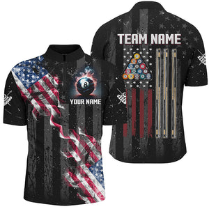 Personalized Black Grunge US Flag Smoke Billiard Shirts For Women, Patriotic Billiard Team Jerseys TDM2759