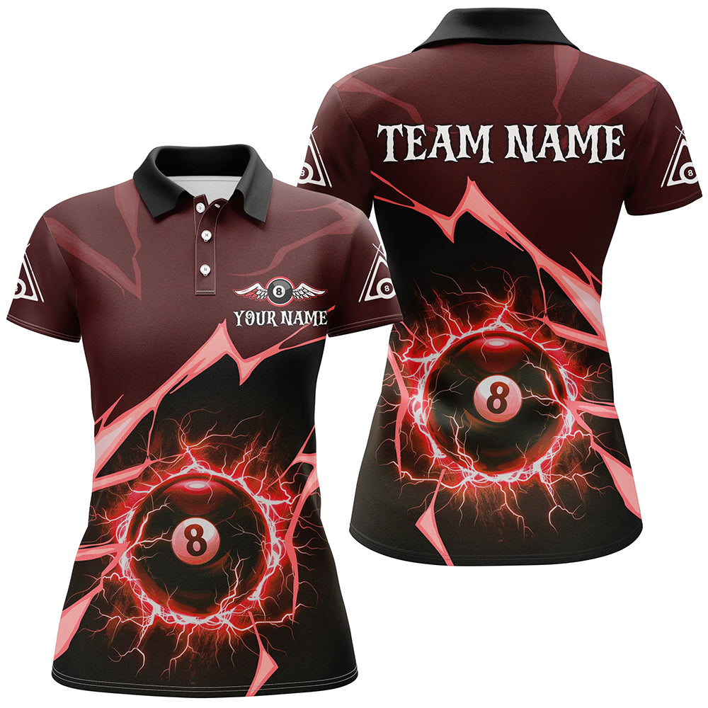 Red 8 Ball Pool Thunder Lightning Strike Custom Women Billiard Shirts, Billiard League Team Jerseys TDM2763