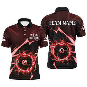 Red 8 Ball Pool Thunder Lightning Strike Custom Men Billiard Shirts, Billiard League Team Jerseys TDM2763