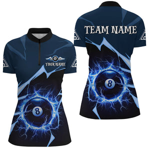 Blue 8 Ball Pool Thunder Lightning Strike Custom Women Billiard Shirts, Billiard League Team Jerseys TDM2764