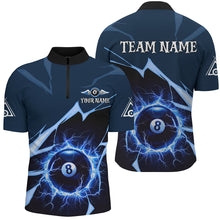 Load image into Gallery viewer, Blue 8 Ball Pool Thunder Lightning Strike Custom Men Billiard Shirts, Billiard League Team Jerseys TDM2764