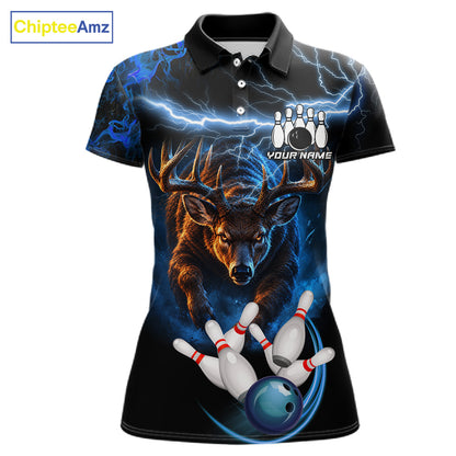 Personalized Blue Lightning Thunder Deer Bowling Shirts For Women Custom Bowling League Team Jersey TDM7913