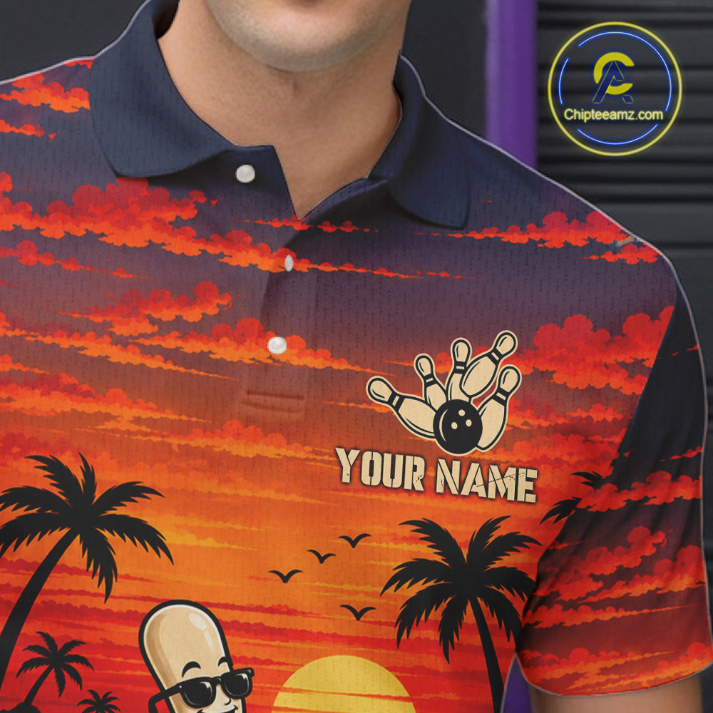 Retro Funny Rocker Bowling Shirts For Men Custom Sunset Tropical Music Bowling Team Jersey TDM7920