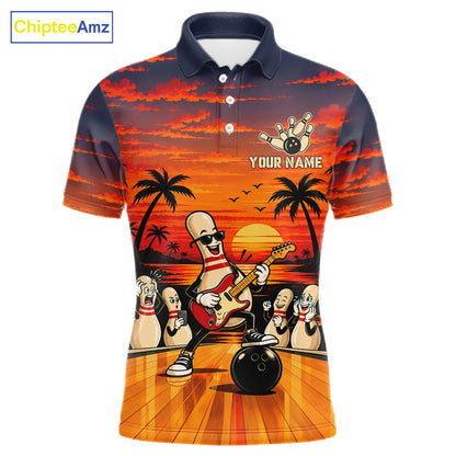 Retro Funny Rocker Bowling Shirts For Men Custom Sunset Tropical Music Bowling Team Jersey TDM7920