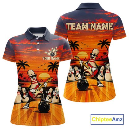 Retro Funny Rocker Bowling Shirts For Women Custom Sunset Tropical Music Bowling Team Jersey TDM7920