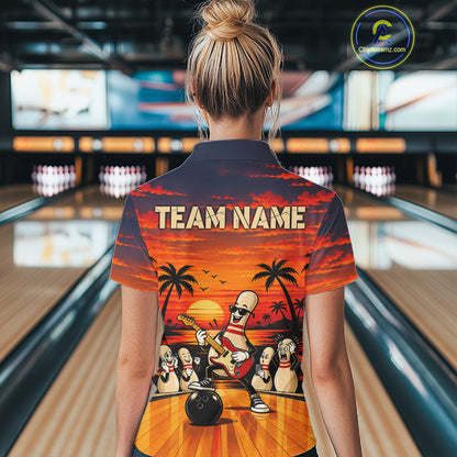 Retro Funny Rocker Bowling Shirts For Women Custom Sunset Tropical Music Bowling Team Jersey TDM7920