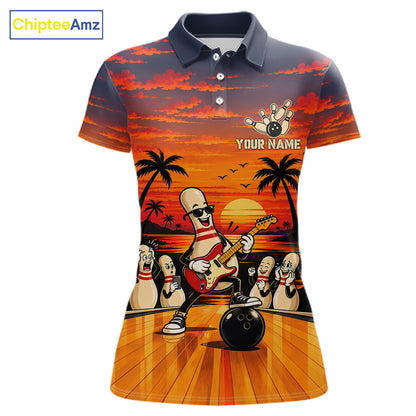 Retro Funny Rocker Bowling Shirts For Women Custom Sunset Tropical Music Bowling Team Jersey TDM7920