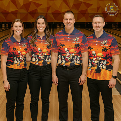 Retro Funny Rocker Bowling Shirts For Men Custom Sunset Tropical Music Bowling Team Jersey TDM7920