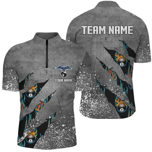 Ball 8 Grey Grunge Billiard Men Quarter-Zip Shirts Custom Team Name Billiard Jerseys  TDM0594