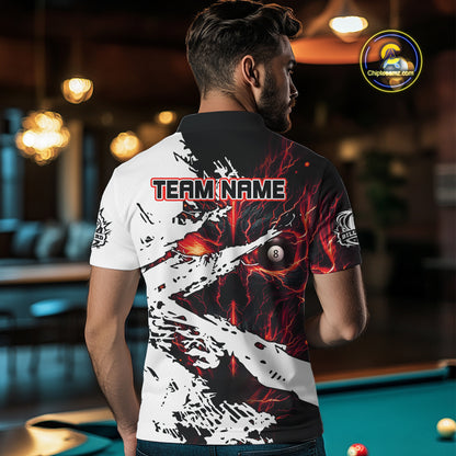Personalized Lightning Skull Billiard Shirts For Men Custom Billiard Jerseys Grunge Style |Red TDM5219