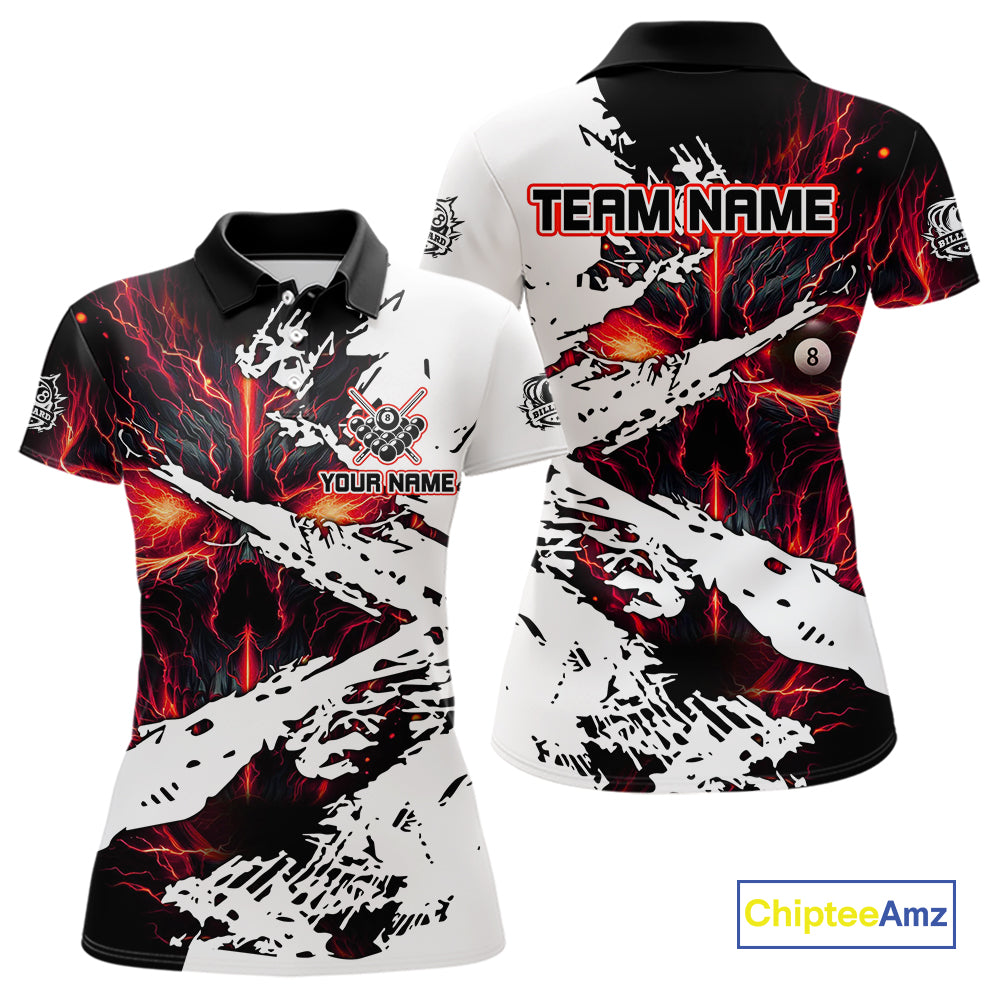 Personalized Lightning Skull Billiard Shirts For Women Custom Billiard Jerseys Grunge Style |Red TDM5219