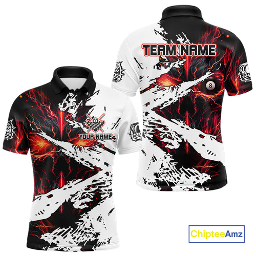 Personalized Lightning Skull Billiard Shirts For Men Custom Billiard Jerseys Grunge Style |Red TDM5219