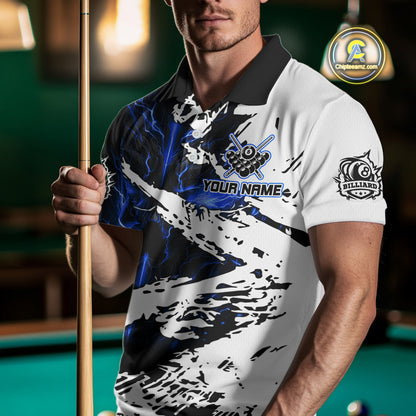 Personalized Lightning Skull Billiard Shirts For Men Custom Billiard Jerseys Grunge Style |Blue TDM5220