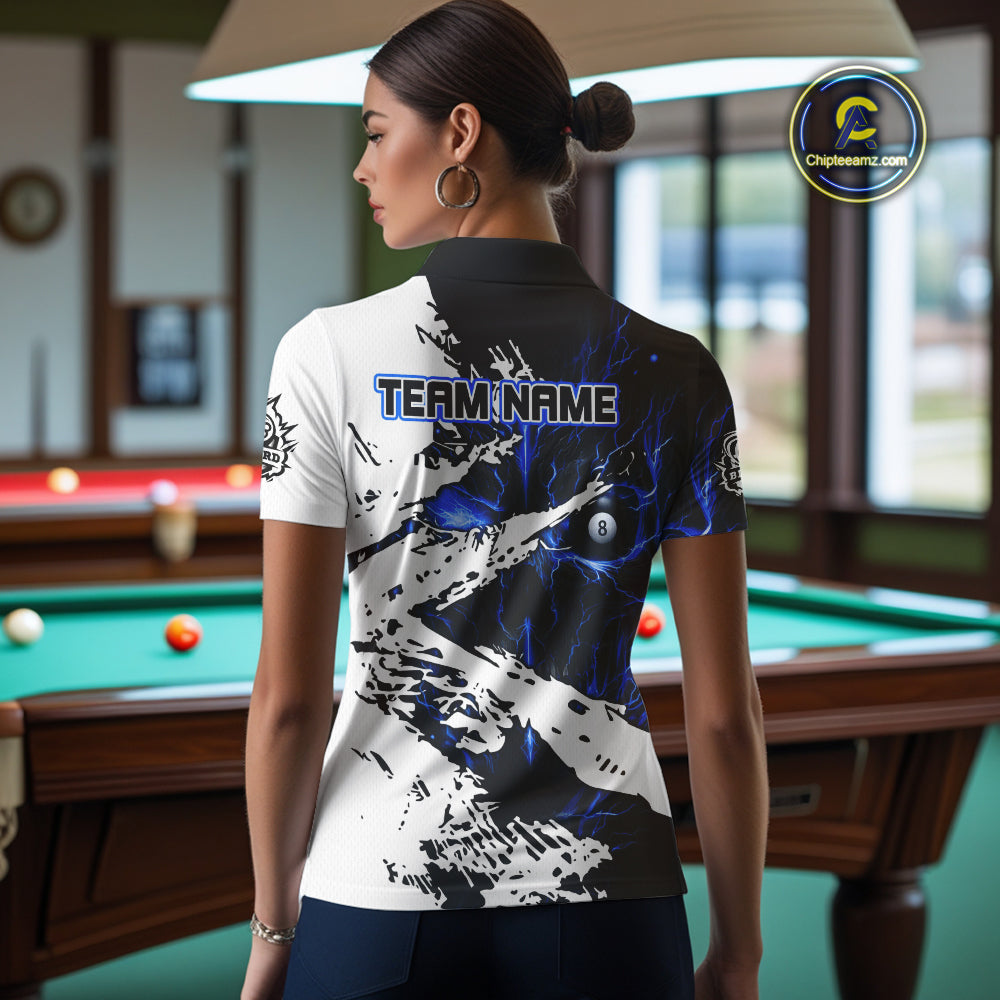 Personalized Lightning Skull Billiard Shirts For Women Custom Billiard Jerseys Grunge Style |Blue TDM5220