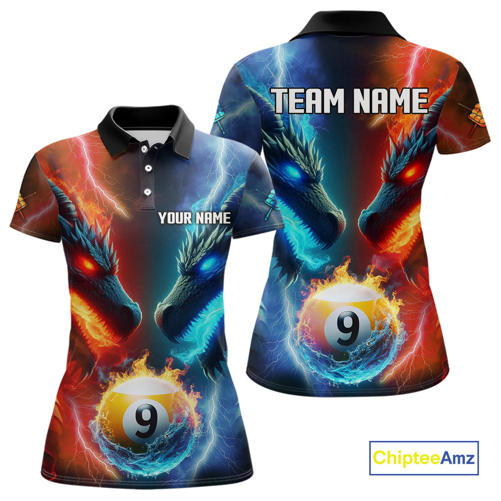 Blue And Orange Custom Dragon 9 Ball Pool Billiard Shirt For Women, Billiard Jersey Polo & 1/4 Zip TDM5232