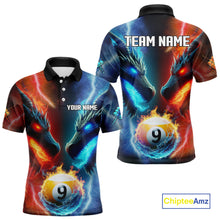 Load image into Gallery viewer, Blue And Orange Custom Dragon 9 Ball Pool Billiard Shirt For Men, Billiard Jersey Polo &amp; 1/4 Zip TDM5232