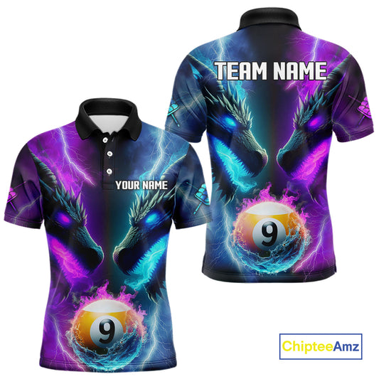 Purple And Blue Custom Dragon 9 Ball Pool Billiard Shirt For Men, Billiard Jersey Polo & 1/4 Zip TDM5233