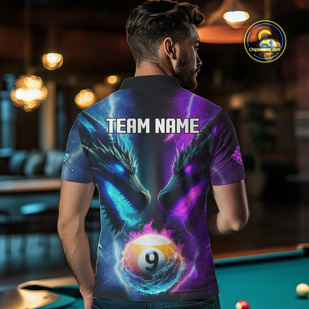 Purple And Blue Custom Dragon 9 Ball Pool Billiard Shirt For Men, Billiard Jersey Polo & 1/4 Zip TDM5233