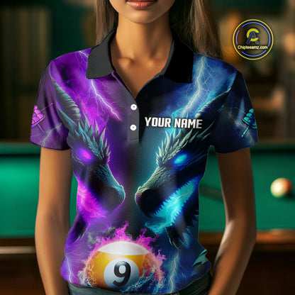 Purple And Blue Custom Dragon 9 Ball Pool Billiard Shirt For Women, Billiard Jersey Polo & 1/4 Zip TDM5233