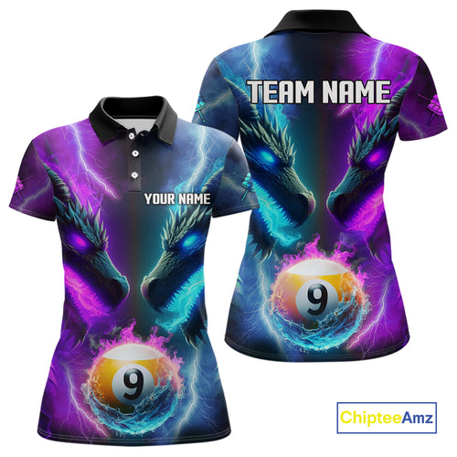 Purple And Blue Custom Dragon 9 Ball Pool Billiard Shirt For Women, Billiard Jersey Polo & 1/4 Zip TDM5233