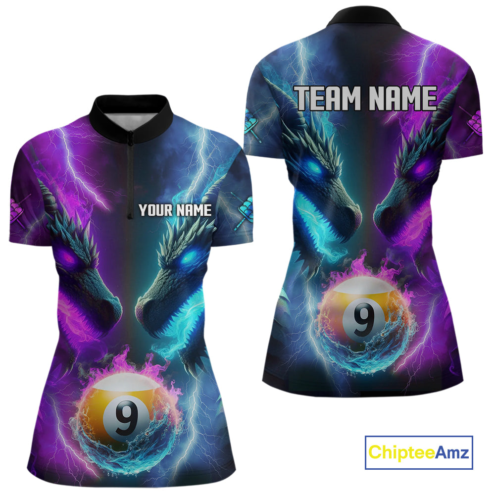 Purple And Blue Custom Dragon 9 Ball Pool Billiard Shirt For Women, Billiard Jersey Polo & 1/4 Zip TDM5233
