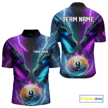 Load image into Gallery viewer, Purple And Blue Custom Dragon 9 Ball Pool Billiard Shirt For Men, Billiard Jersey Polo &amp; 1/4 Zip TDM5233