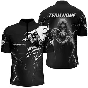 Black Skeleton Lightning Thunder Custom Men Billiard Shirts, Billiard Pool Team Jerseys Uniform TDM2921