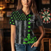 Load image into Gallery viewer, Green Grunge US Flag Luckiest Shamrock Patriotic Women Dart Shirt Custom St Patrick Day Dart Jersey TDM3448