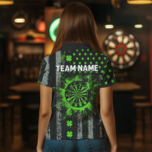 Load image into Gallery viewer, Green Grunge US Flag Luckiest Shamrock Patriotic Women Dart Shirt Custom St Patrick Day Dart Jersey TDM3448