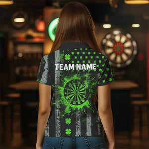 Green Grunge US Flag Luckiest Shamrock Patriotic Women Dart Shirt Custom St Patrick Day Dart Jersey TDM3448