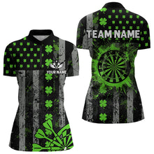 Load image into Gallery viewer, Green Grunge US Flag Luckiest Shamrock Patriotic Women Dart Shirt Custom St Patrick Day Dart Jersey TDM3448