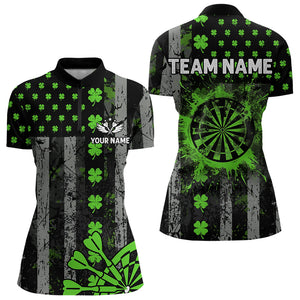 Green Grunge US Flag Luckiest Shamrock Patriotic Women Dart Shirt Custom St Patrick Day Dart Jersey TDM3448